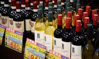 Japan is launching a contest to find new ways to encourage young people to drink more. Bottles of wine are displayed for sale in Tokyo on April 20.