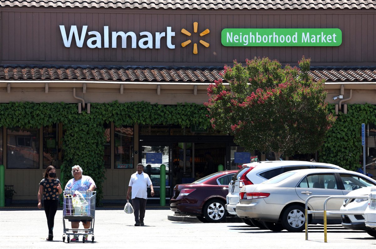 <i>Justin Sullivan/Getty Images</i><br/>A benchmark measure of inflation slowed in July after surging in the previous month. Pictured is a Walmart store on August 04