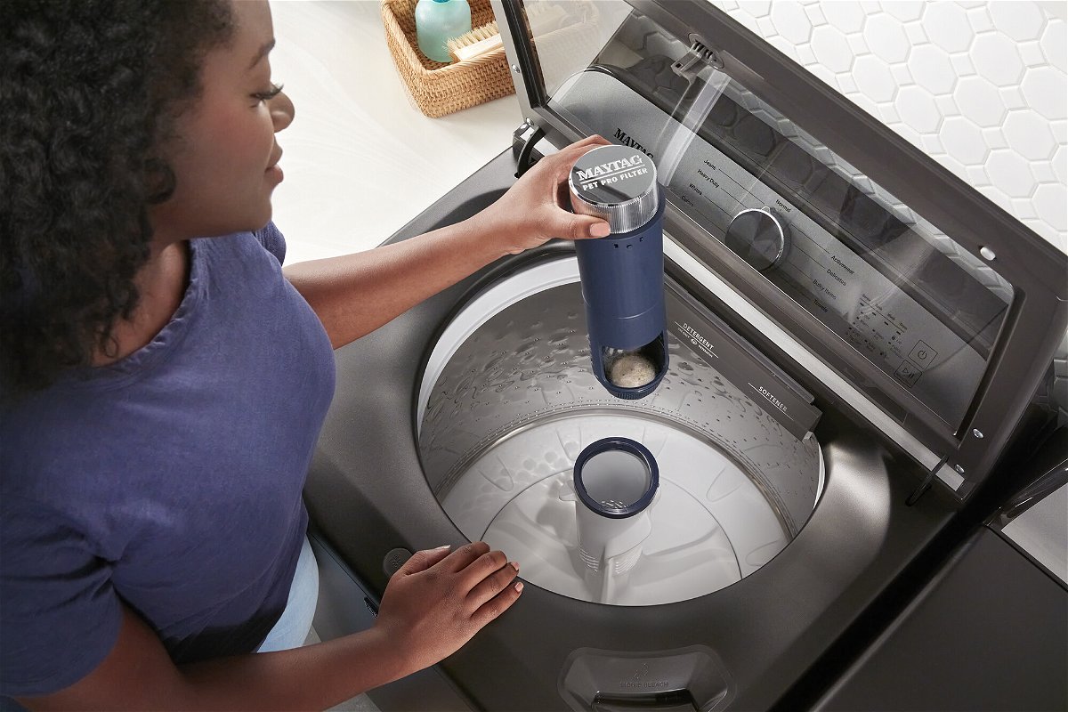 <i>Courtesy Maytag</i><br/>The special pet hair filter option can be added to any wash cycle.