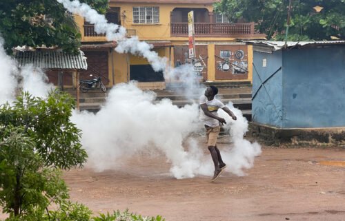 Hundreds of protesters took to the streets of Freetown