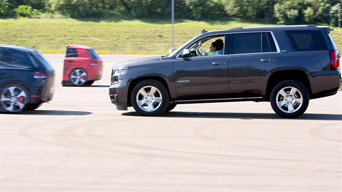 Automatic emergency braking technology being demonstrated on July 24 at General Motors' proving ground in Milford Michigan.