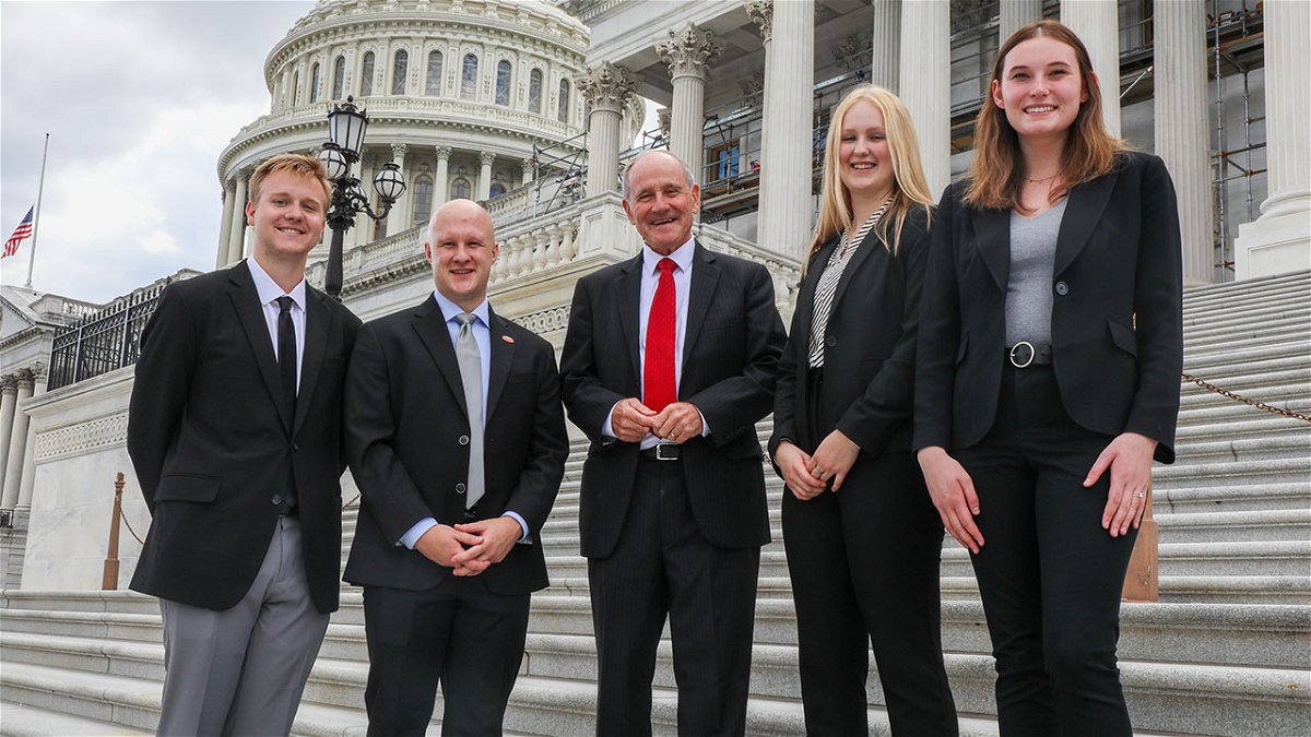 From left to right- Kody Smoot, Jake Espeland, Senator Risch, Keeley Cross, Audrie Earle