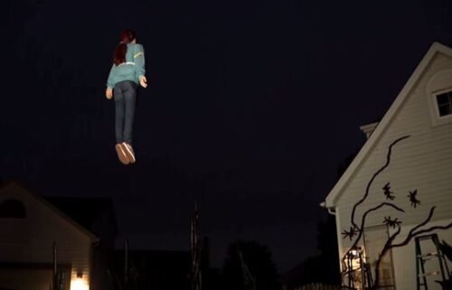 It looks like a real girl dressed as Sadie Sink's Max Mayfield character from "Stranger Things" is hovering in midair. It's not a real person - it's a mannequin - but the family behind it is keeping how it works a mystery.