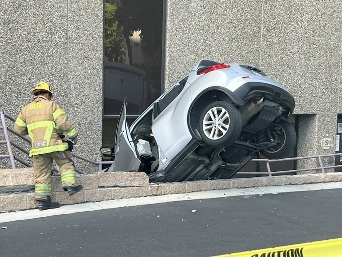 <i>@OCFireAuthority/KCAL</i><br/>A car crashed into the side of Garden Grove Hospital Monday afternoon.