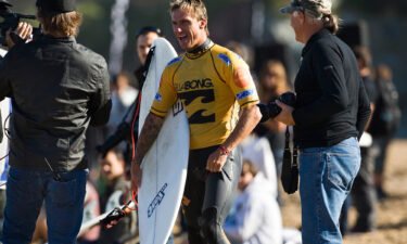 Chris Davidson talks to the cameras after winning his Round 3 heat of the Billabong Pro in October of 2009 in Mundaka