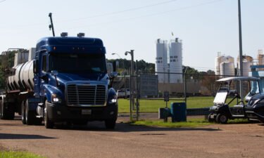 A tanker leaves O.B. Curtis Water Plant in Jackson