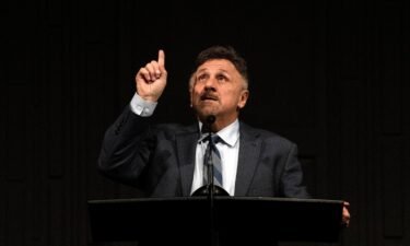 Former Columbine High School Principal Frank DeAngelis speaks during the "Columbine 20 Years Later: A Faith-based Remembrance Service" at Waterstone Community Church on April 18
