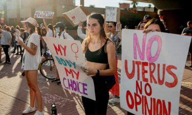 An Arizona Superior Court judge could rule as early as September 20 on whether a 1901 ban on nearly all abortions in that state can be enforced. Abortion rights protesters are pictured here in Tucson