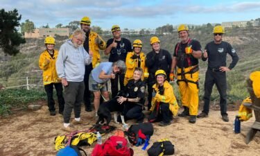 A California family says they're thrilled after their deaf dog was rescued by emergency responders after falling 100 feet down a ravine.