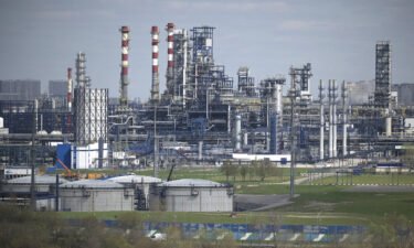 A view shows the Russian oil producer Gazprom Neft's Moscow oil refinery on the south-eastern outskirts of Moscow on April 28.