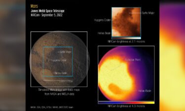 Webb's first images of Mars show the planet's eastern hemisphere in two wavelengths of infrared light.