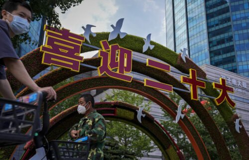 Signage in Beijing welcomes delegates to the 20th Communist Party Congress ahead of its October 16 start date.