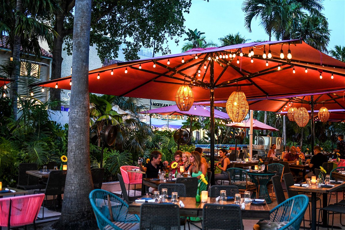 <i>Chandan Khanna/AFP/Getty Images</i><br/>People eat at a restaurant at a shopping complex in Miami Beach