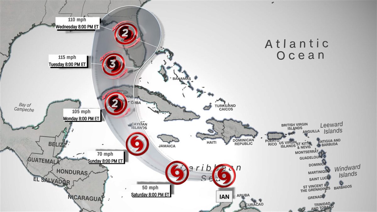 <i>CNN</i><br/>Tropical Storm Ian was located about 300 miles south-southeast of Kingston