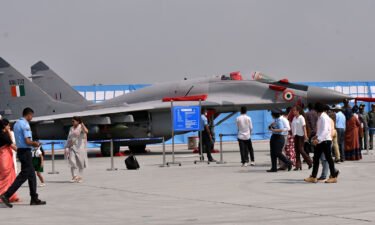 An Indian Air Force Mig 29 fighter jet is pictured here on October 6
