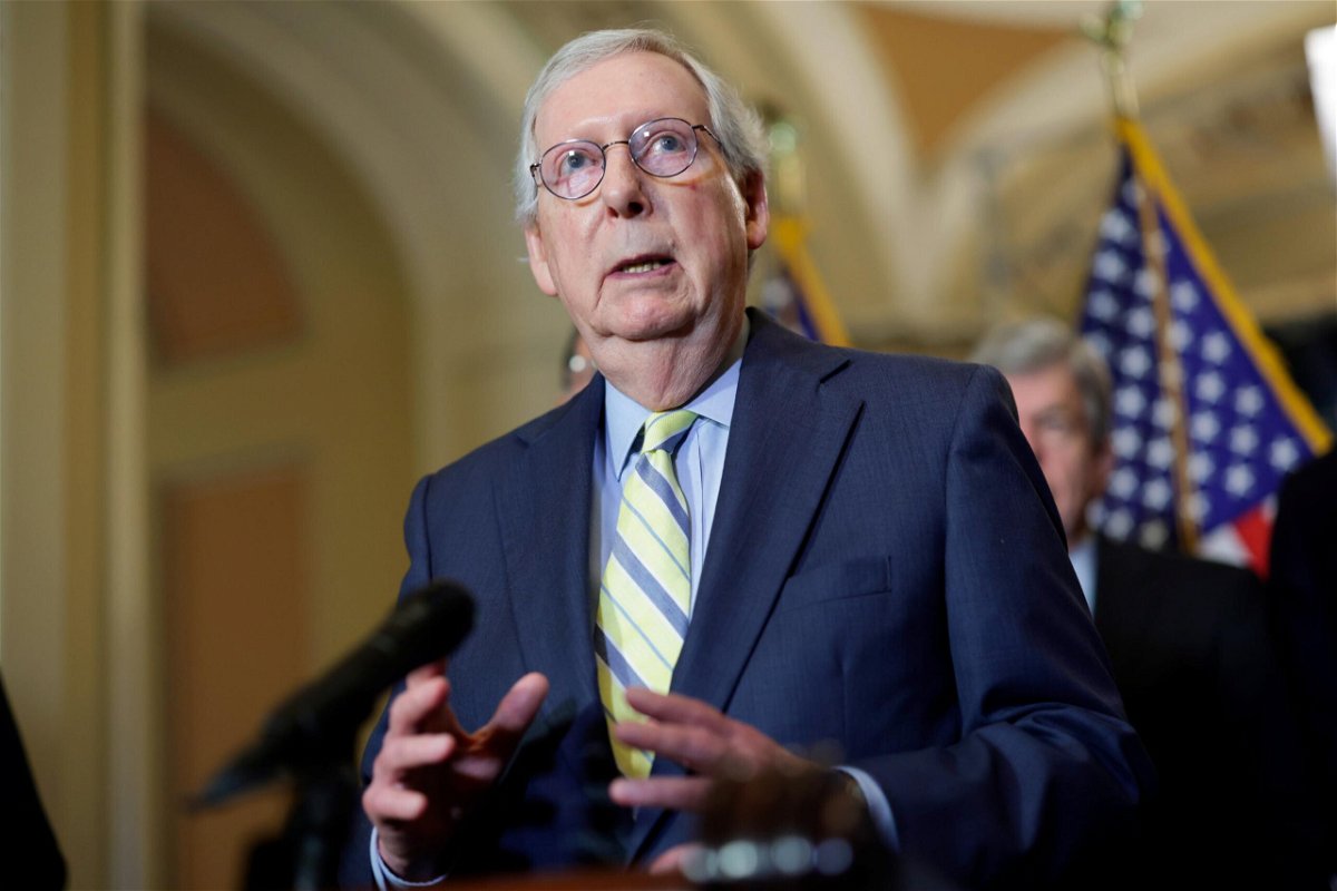 <i>Kevin Dietsch/Getty Images</i><br/>Senate Minority Leader Mitch McConnell announced on September 27 that he would support legislation that would make it harder to overturn a certified presidential election.