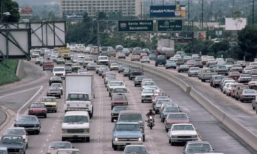 Traffic jams on a Los Angeles freeway in 1970 are pictured here.