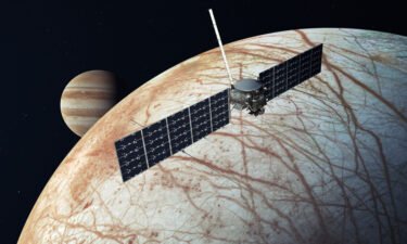 This illustration shows Europa Clipper after its arrival at the icy moon