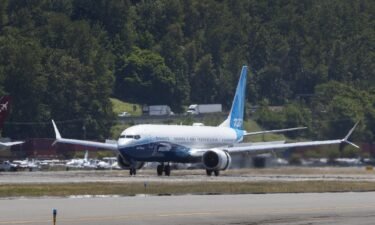A Boeing 737 Max 10 airliner taxis at Boeing Field in June 2021 in Seattle