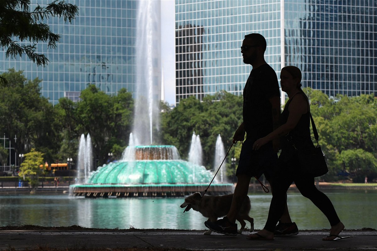 <i>Paul Hennessy/SOPA Images/LightRocket/Getty Images</i><br/>The Lake Eola Park fountain looked like this on a Memorial Day weekend. It was under water after Hurricane Ian blew through this week.