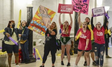Abortion rights supporters demonstrate outside the Senate chamber at the West Virginia State Capitol on September 13 in Charleston. The West Virginia Legislature on Tuesday passed a bill that will prohibit nearly all abortions.