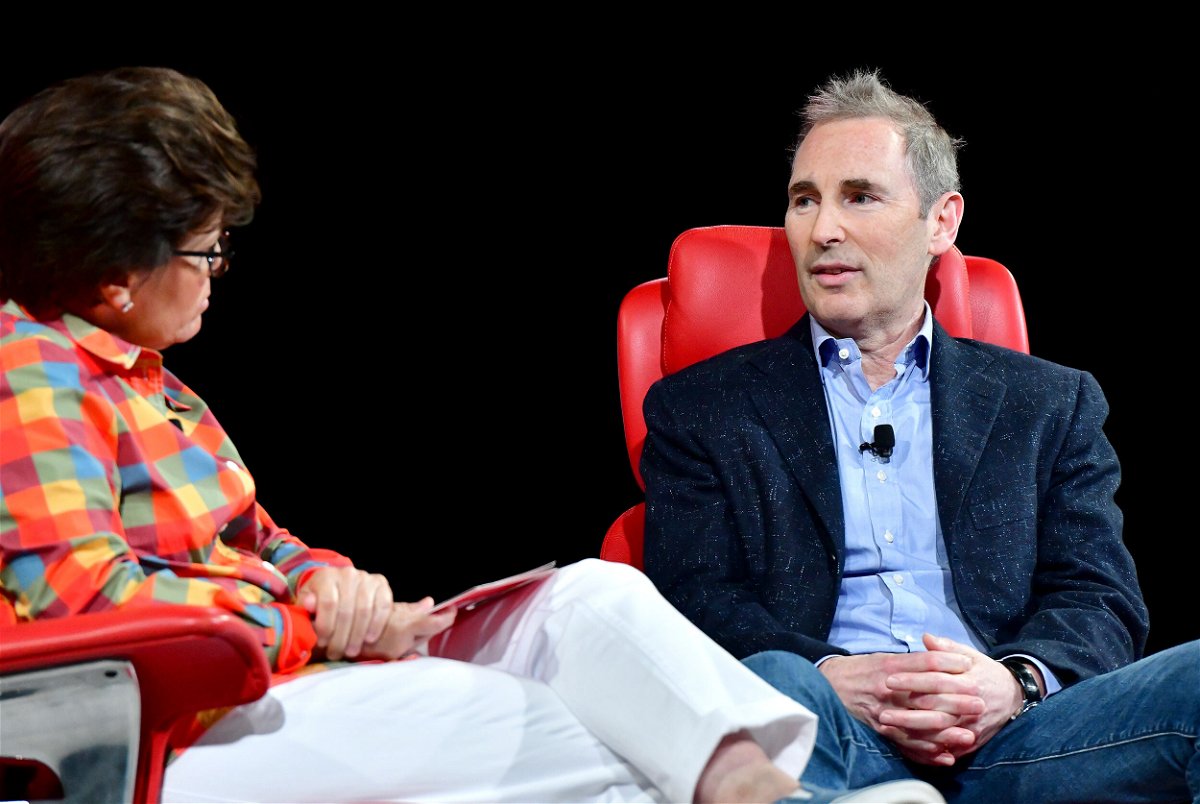 <i>Jerod Harris/Getty Images</i><br/>Kara Swisher and Amazon President and CEO Andy Jassy speak onstage during Vox Media's 2022 Code Conference - Day 2 on September 7 in Beverly Hills