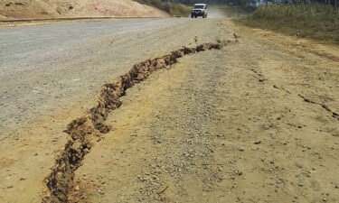 A large crack in a highway near the town of Kainantu