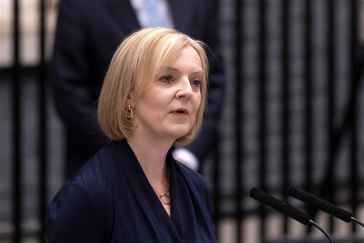 <i>Dan Kitwood/Getty Images</i><br/>The UK's new Prime Minister Liz Truss gives a speech at number 10 Downing Street on September 6 in London