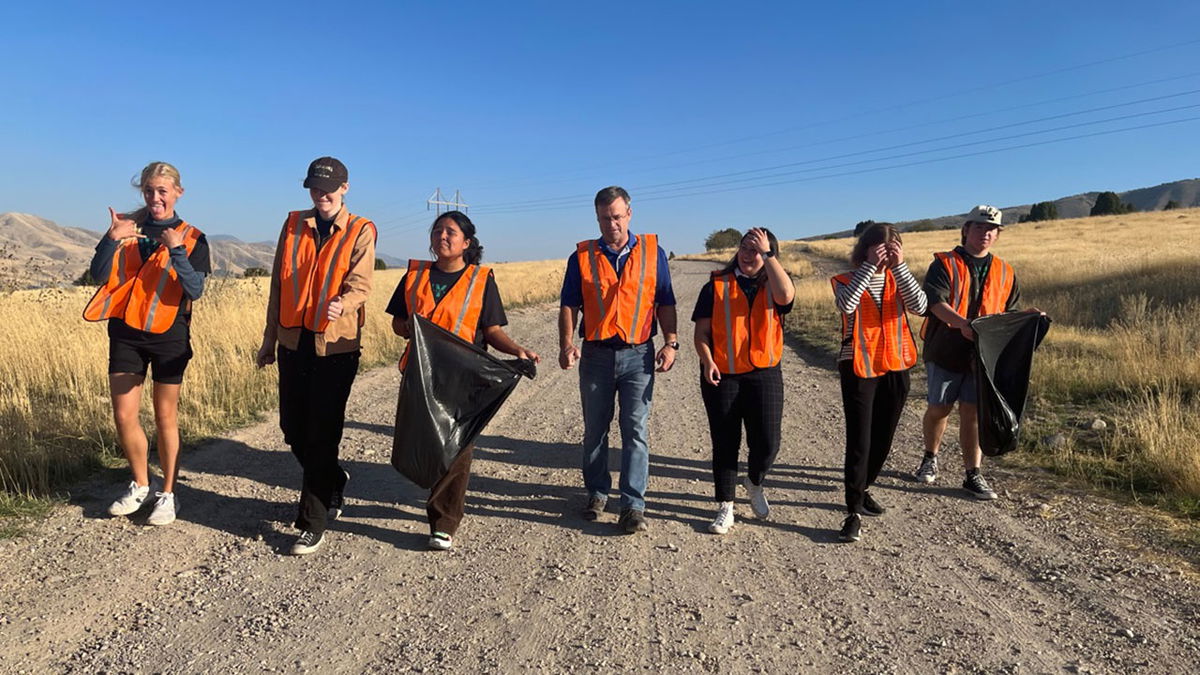 MYAC and Mayor Blad picking up trash Upper City Creek Trail