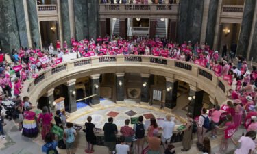 Protesters gather in the Wisconsin state Capitol in Madison on June 22