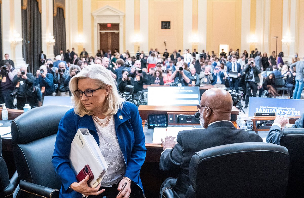 <i>Jabin Botsford/AFP/Getty Images</i><br/>Committee Vice Chair Liz Cheney leaves during a break in the hearing to investigate the January 6 attack on the US Capitol on October 13.  Cheney says the January 6 committee will issue former president Donald Trump a subpoena 'shortly.'