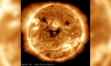 The NASA Solar Dynamics Observatory caught the sun "smiling." Seen in ultraviolet light