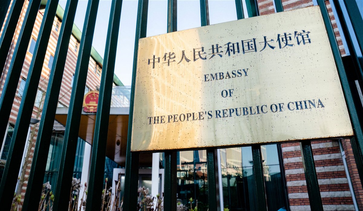 <i>Bart Maat/ANP/AFP/Getty Images</i><br/>This picture taken in March 2021 shows the entrance of the China embassy in the Netherlands.  The Dutch foreign ministry is 