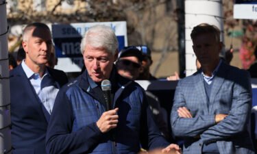 Former president Bill Clinton speaks during a rally at Nyack Veteran's Memorial Park on October 29 in Nyack