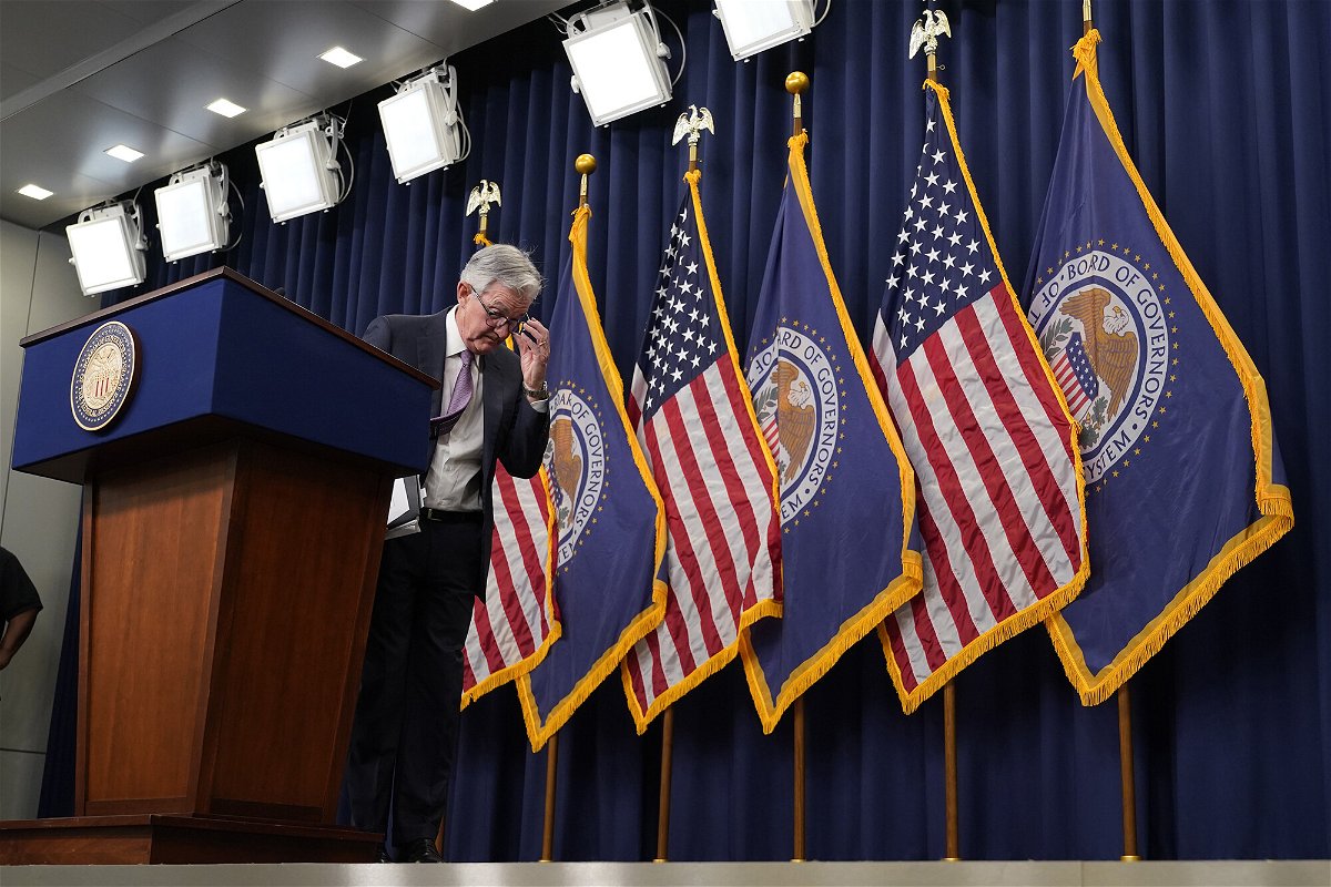 <i>Jacquelyn Martin/AP</i><br/>Federal Reserve Chair Jerome Powell departs after speaking at a news conference on September 21
