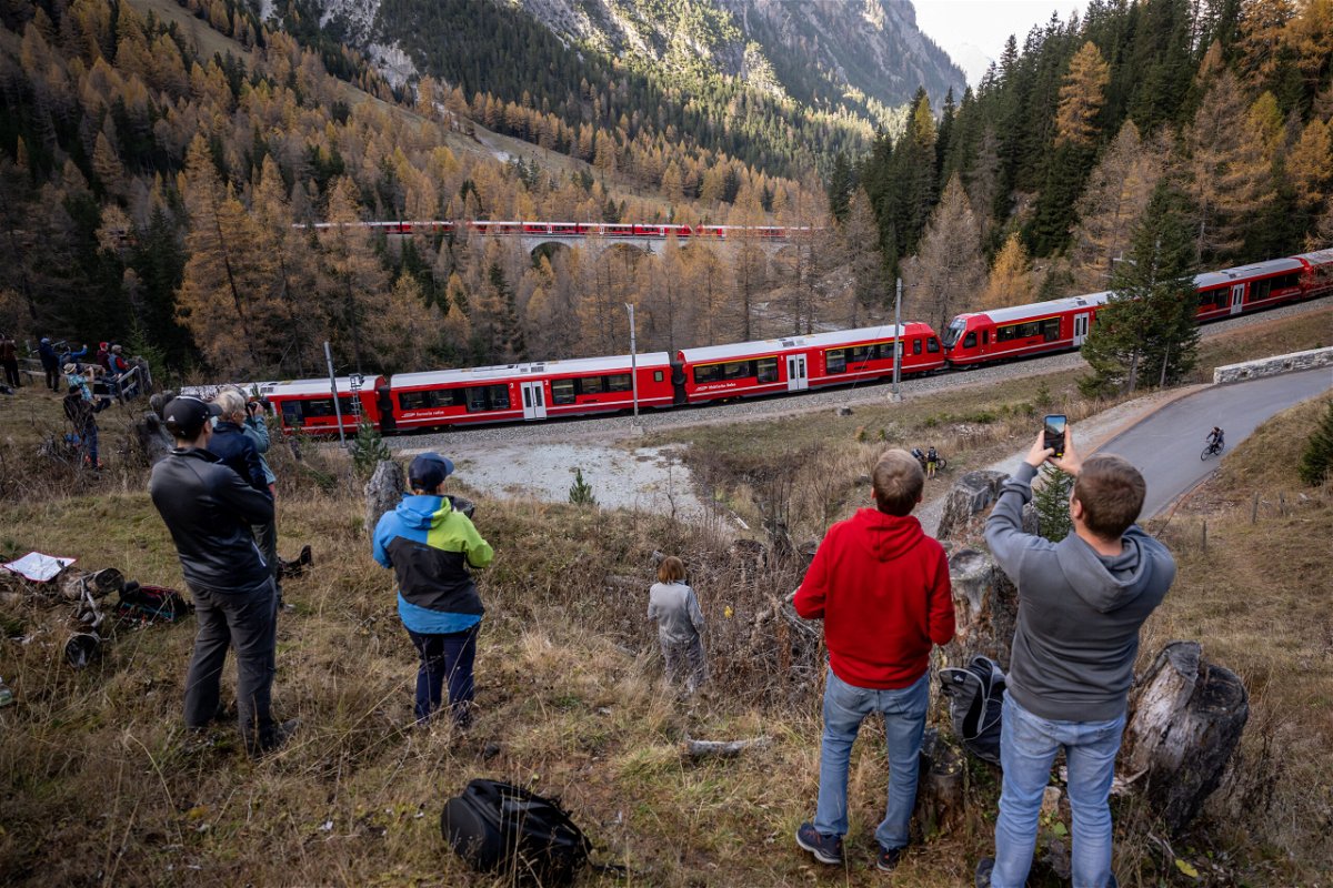 <i>Fabrice Coffrini/AFP/Getty Images</i><br/>The record attempt was organized to celebrate 175 years of Swiss railways.