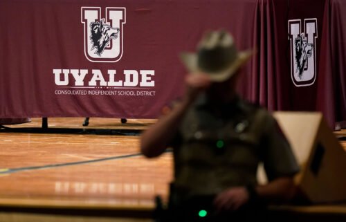 The Uvalde Consolidated Independent School District announced the suspension of its school police force on October 7. Texas Department of Safety Troopers are seen here at a meeting of the Board of Trustees on August  24