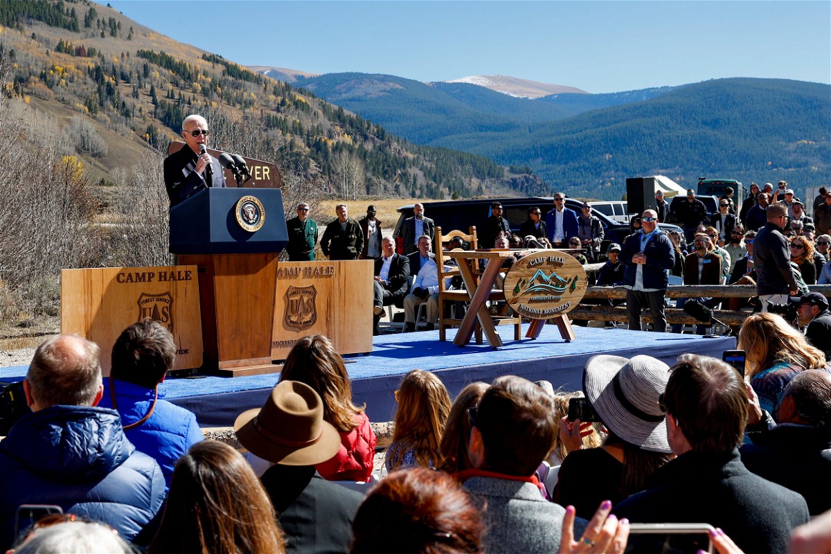 <i>Michael Ciaglo/Getty Images</i><br/>President Joe Biden's four-day visit out West is unfolding with a careful measure of policy and politics. Biden is pictured here in Red Cliff