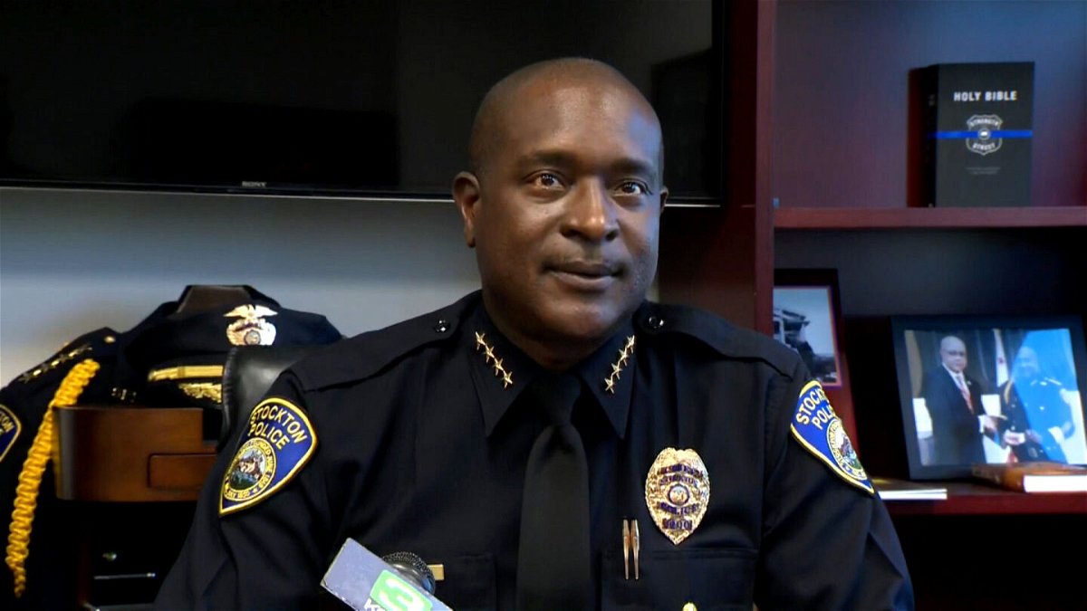 <i>KCRA</i><br/>Stockton Police Chief Stanley McFadden speaks during a news conference on October 1.