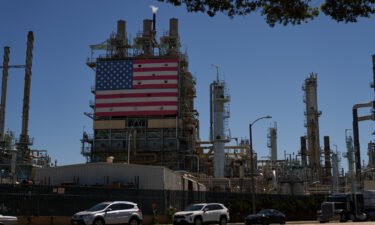 An oil refinery displays an American flag on September 21 in Wilmington