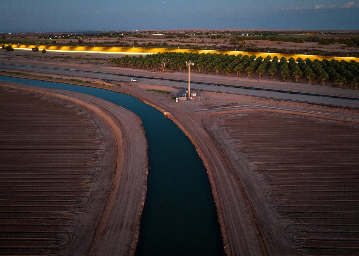 <i>John Moore/Getty Images/FILE</i><br/>The All-American Canal carries Colorado River water to irrigate farms in southern California's Imperial Valley. California is offering to cut 130 billion gallons of water a year to save the Colorado River.