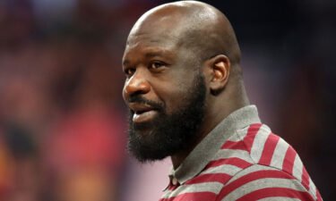 Shaquille O'Neal attends the second preseason NBA game between the Atlanta Hawks and the Milwaukee Bucks at Etihad Arena on October 8 in Abu Dhabi