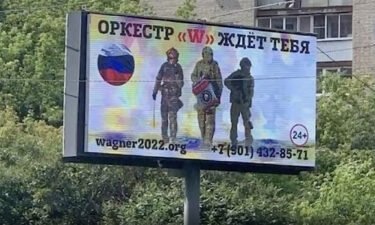 A Wagner recruitment billboard in Russia