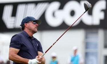 Mickelson is seen here during a LIV Golf Invitational event on July 29 in New Jersey.