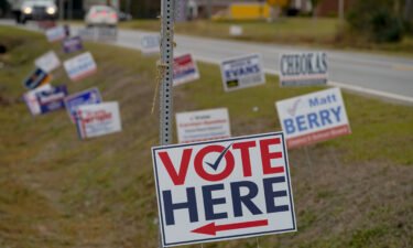 A sign directs voters to a polling location in Americus