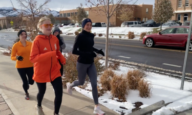 Students jogging through campus at ISU