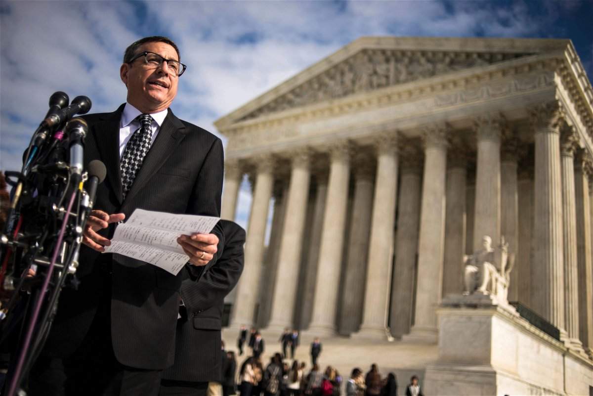 <i>James Lawler Duggan/Reuters</i><br/>Rev. Rob Schenck speaks to reporters outside the Supreme Court in Washington