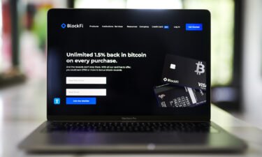 Crypto lender BlockFi filed for bankruptcy Monday. Pictured is the BlockFi website on a laptop computer.