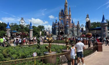 People gather ahead of the "Festival of Fantasy" parade at the Walt Disney World Magic Kingdom theme park in Orlando