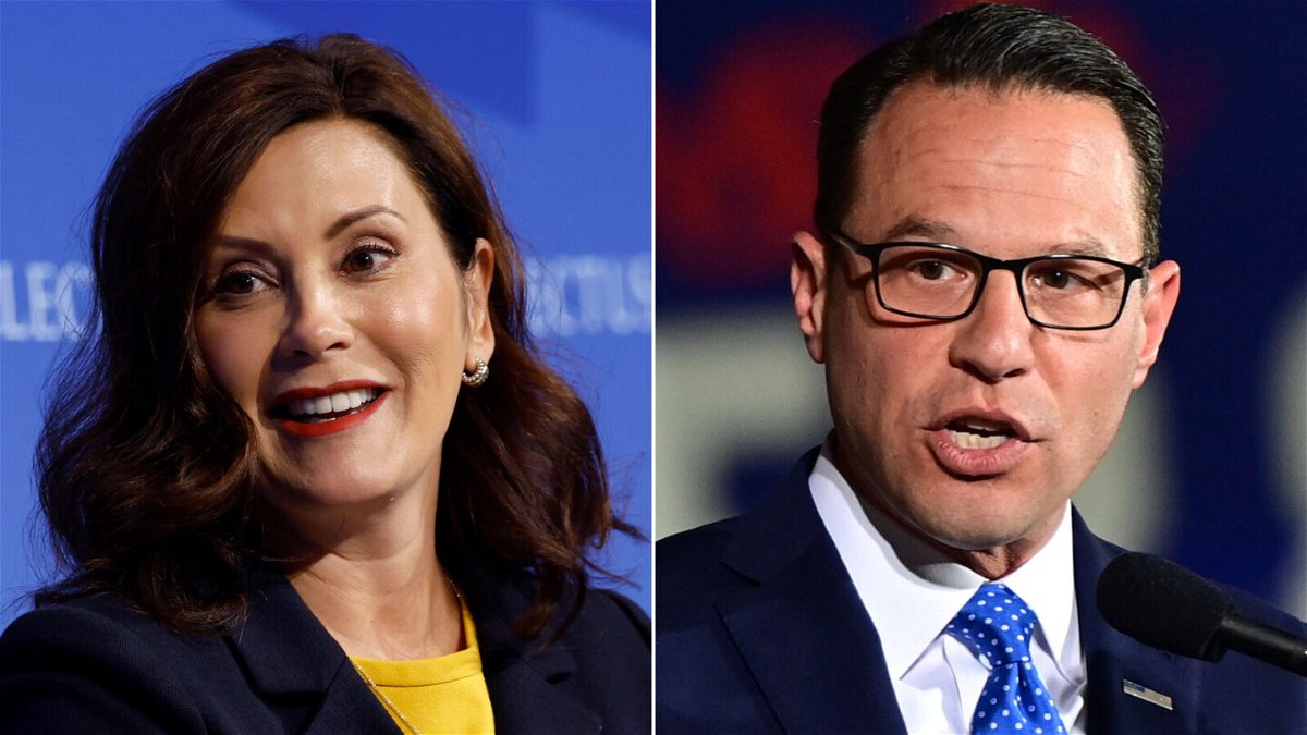 <i>Getty Images</i><br/>Gov. Gretchen Whitmer and Gov.-elect Josh Shapiro delivered similar messages to their national party on Sunday